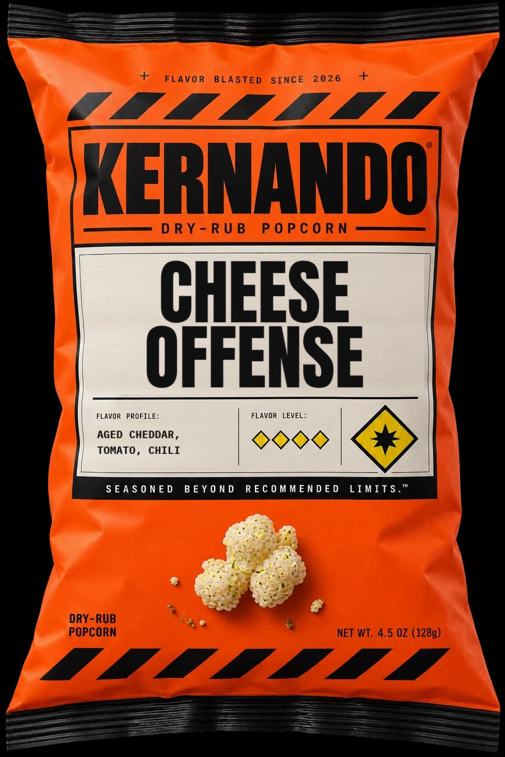 Cheese Offense — Kernando dry-rub popcorn bag